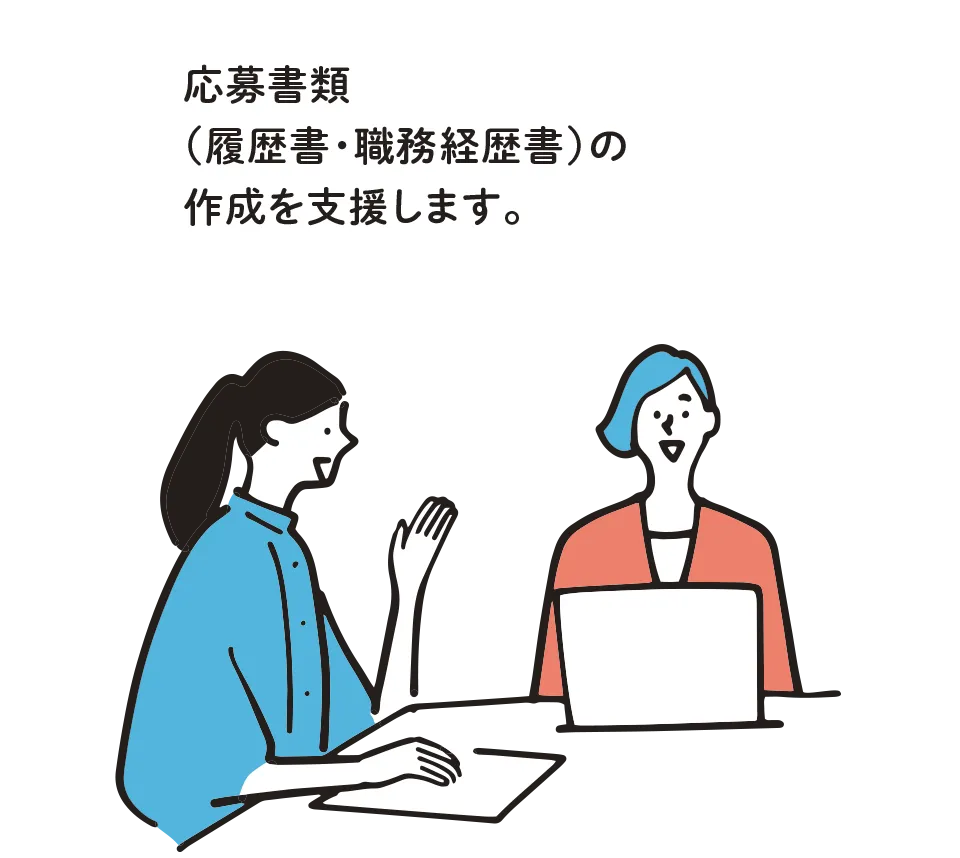 応募書類（履歴書・職務経歴書）の作成を支援します。